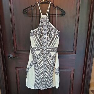 Express Cream and Gray Backless Dress